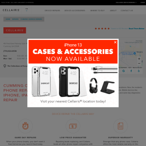 Cellairis iPhone Repair Store at Collections of Forsyth in Cumming website screenshot