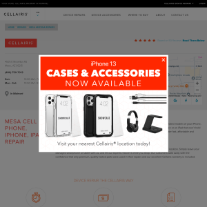 Cellairis iPhone Repair Store inside Mesa Walmart website screenshot